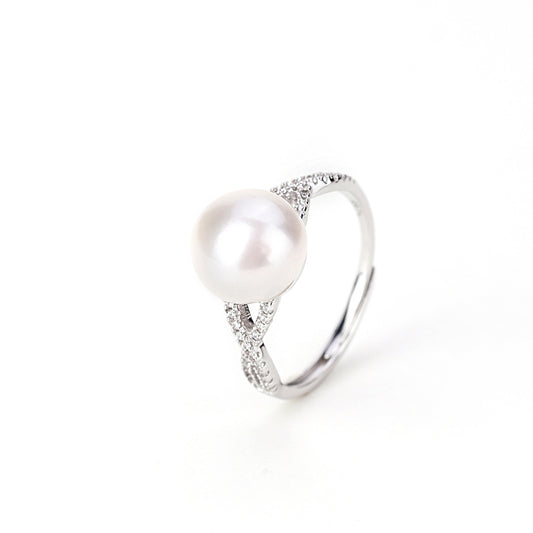 S925 Sterling Silver Freshwater Pearl Möbius Ring — Adjustable