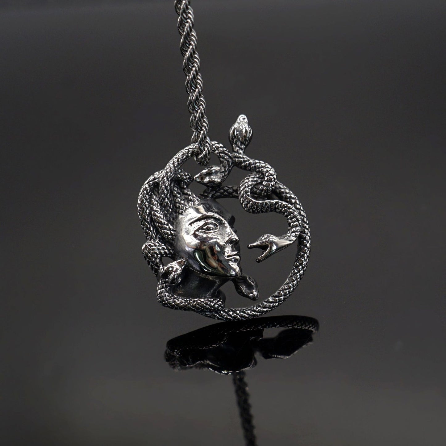 Steel Necklace – Vintage Medusa Snake Pendant