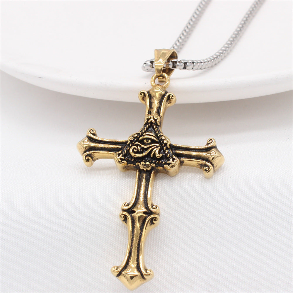 Planderful Everyday Genie – Foreign Trade Jewelry Wholesale European and American Vintage Cross Freemasonry Omniscient Eye Men's Titanium Steel Ring for Men