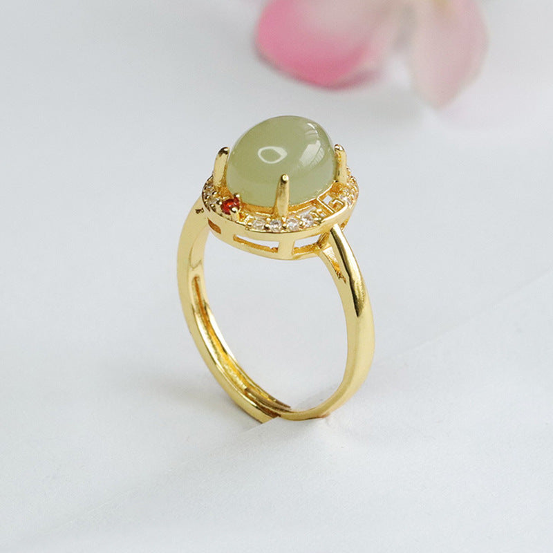 Qingshui Hetian Jade Zircon Halo Ring