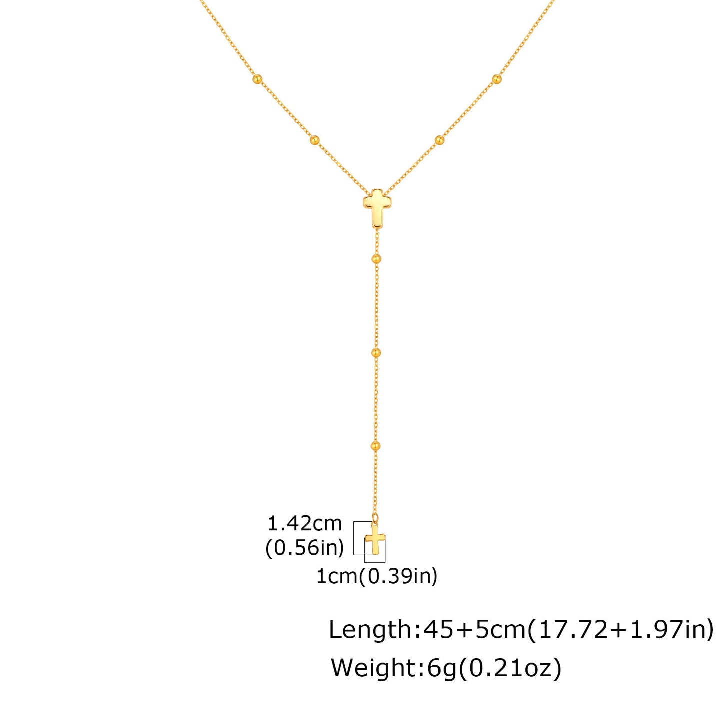 Collarbone Chain Necklace Stainless Steel Bead Chain Cross Y-Shaped Necklace