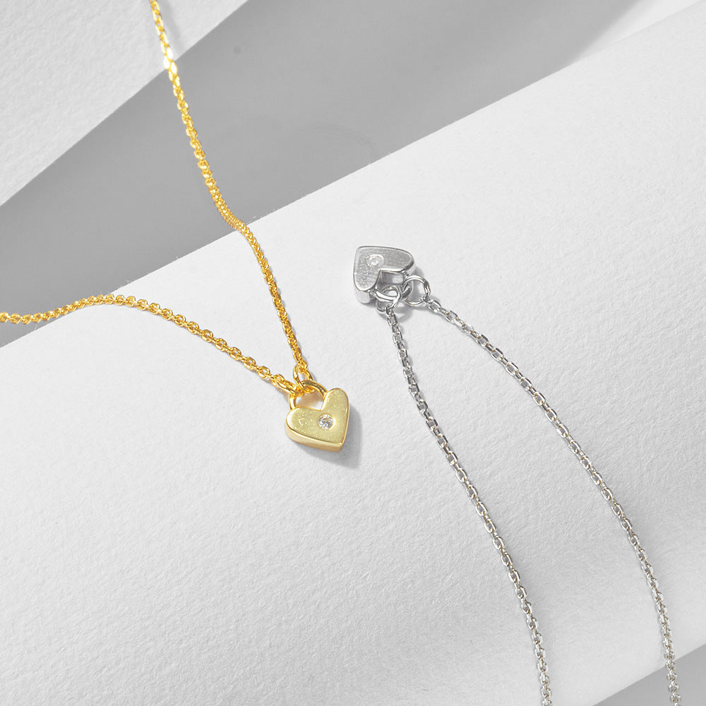 Heart-Shaped Sterling Silver Necklace, Style Creative Design Zircon