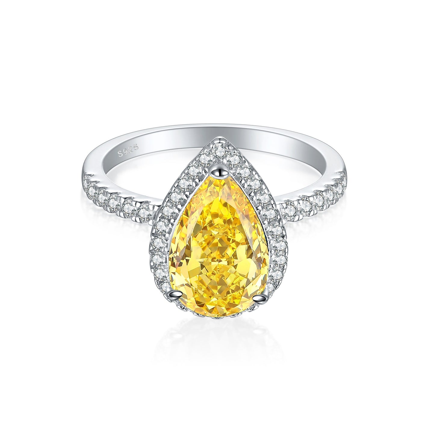 925 Sterling Silver 4ct Flame Ice Flower Cut Water Drop Ring