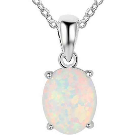 Planderful Jewelry Oval Opal Necklace In Sterling Silver For Valentines Day Gift Beautiful