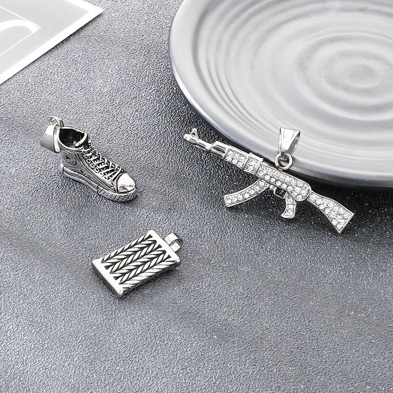 Canvas Shoes Pendant – Hip-Hop Nightclub Full Of Zircon Submachine Gun Wheat Ear No Necklace