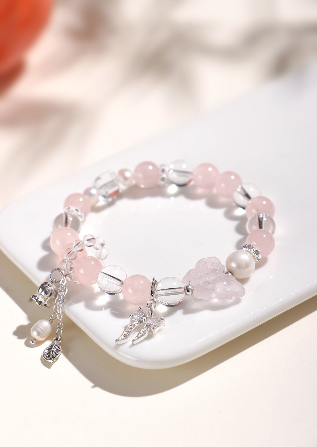 Planderful Fortune's Favor Bracelet – Elegant Pink Crystal and Aquamarine Design