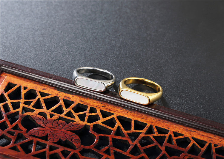 Geometric Shell Ring Titanium Steel Durable For Women Unisex Trend Planderful Everyday Genie Jewelry
