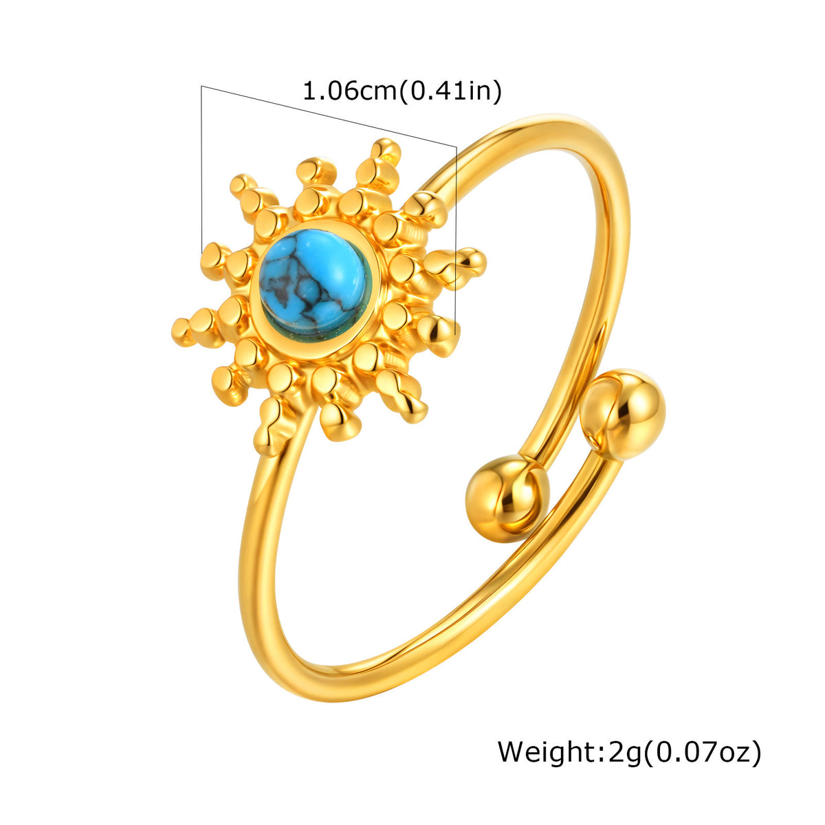 Stainless Steel Opal Natural Stone Sun Open Ring Gold – French