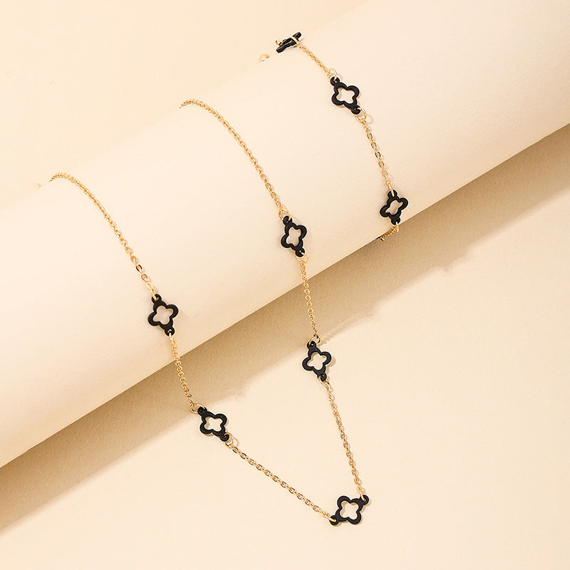 Summer Versatile Metal Clover Necklace Bracelet Set for Women