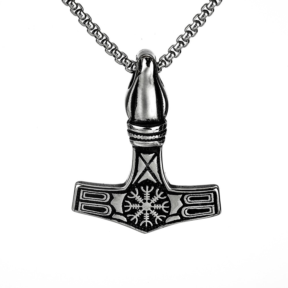 European And American Jewelry Wholesale Titanium Steel Men's Pendant Necklace Retro Viking Hammer