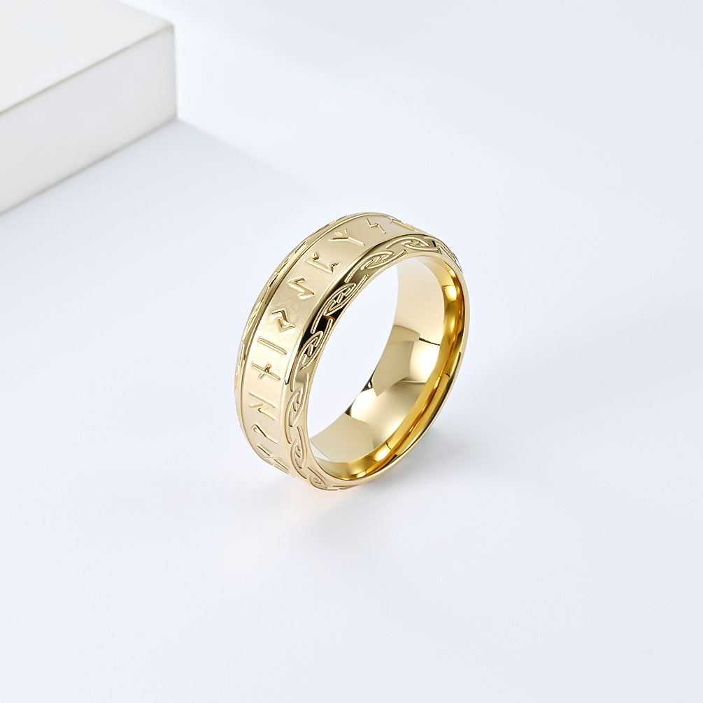 Planderful Viking Rune Luhn Ring Silver Titanium Steel For Men Personalized Hand Jewelry
