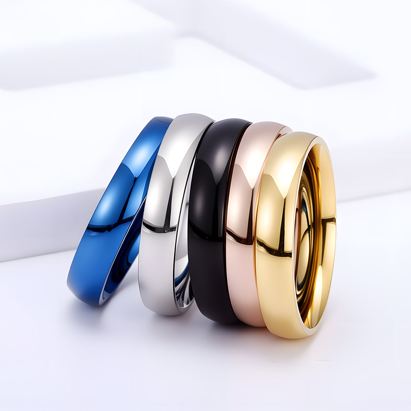 Planderful Everyday Genie Unisex 4mm Steel Ring Glossy Couple Gift For Valentines Day