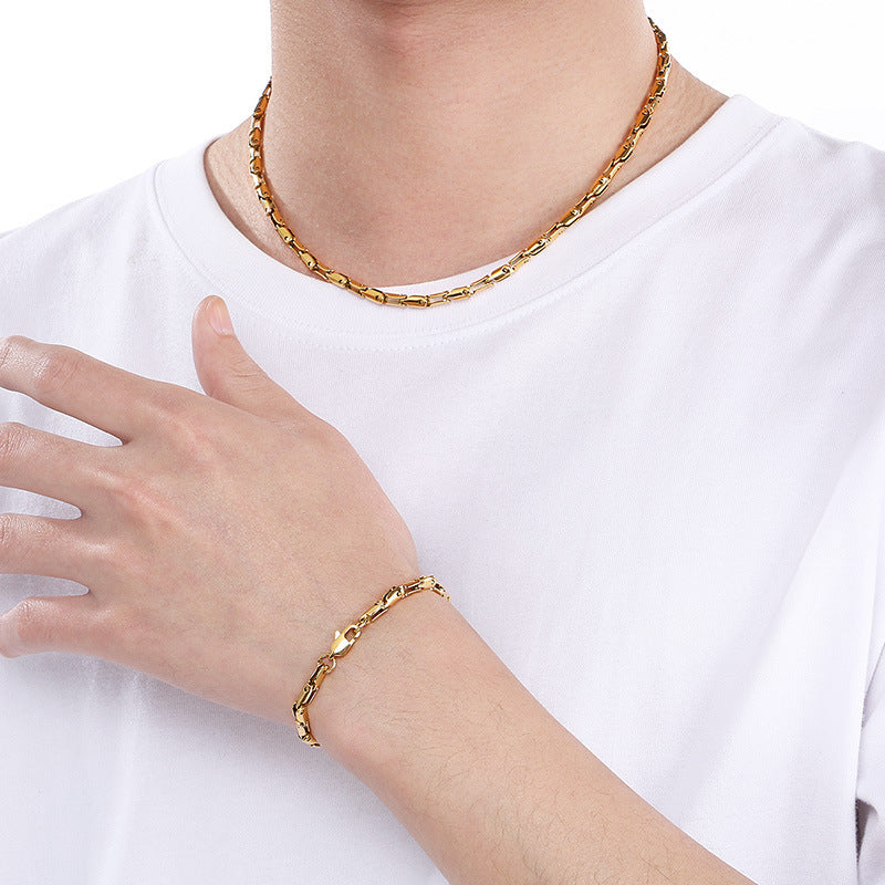 Simple Versatile Japanese Buckle Titanium Men Bracelet Set