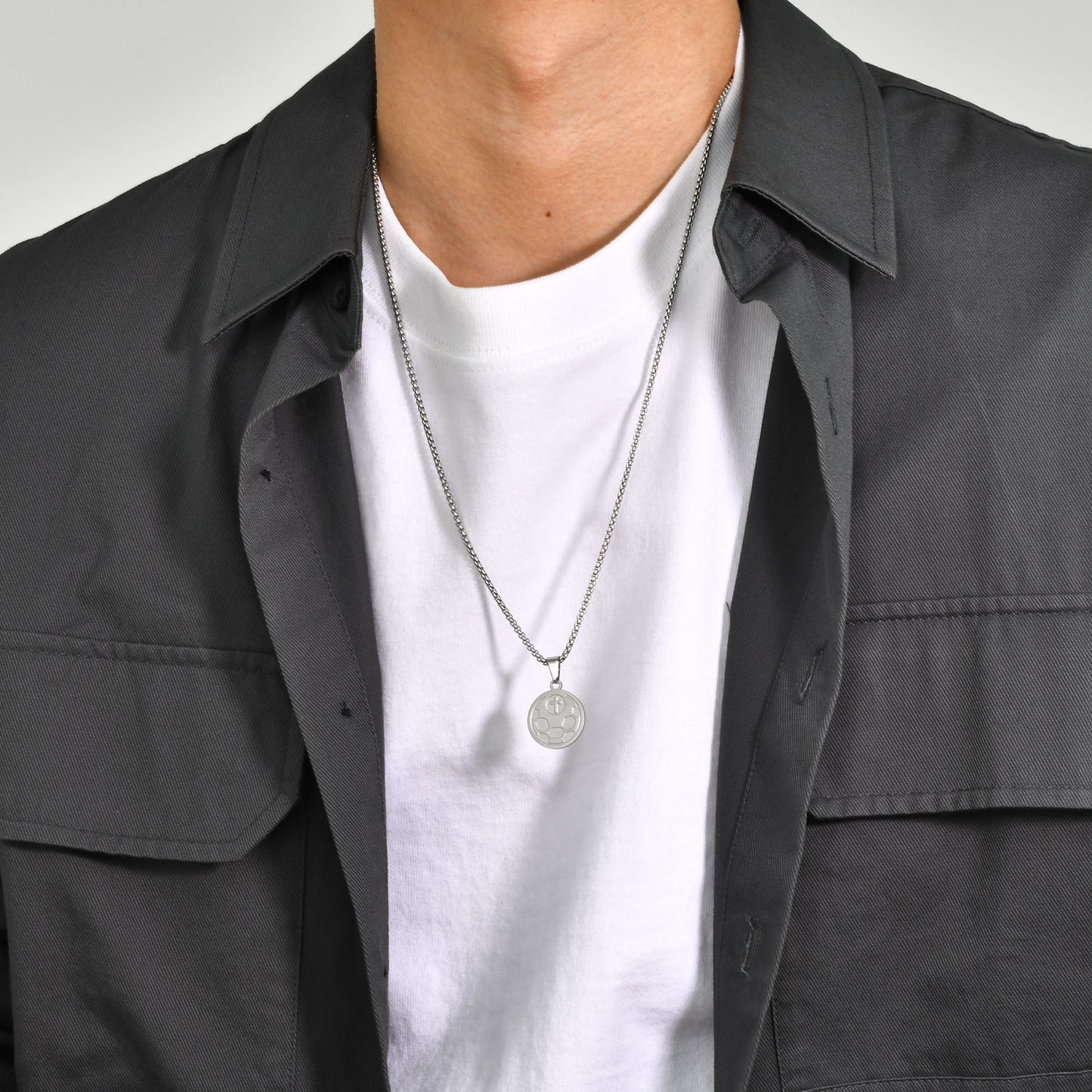 Stainless Steel Football Round Brand Pendant Necklace for Men
