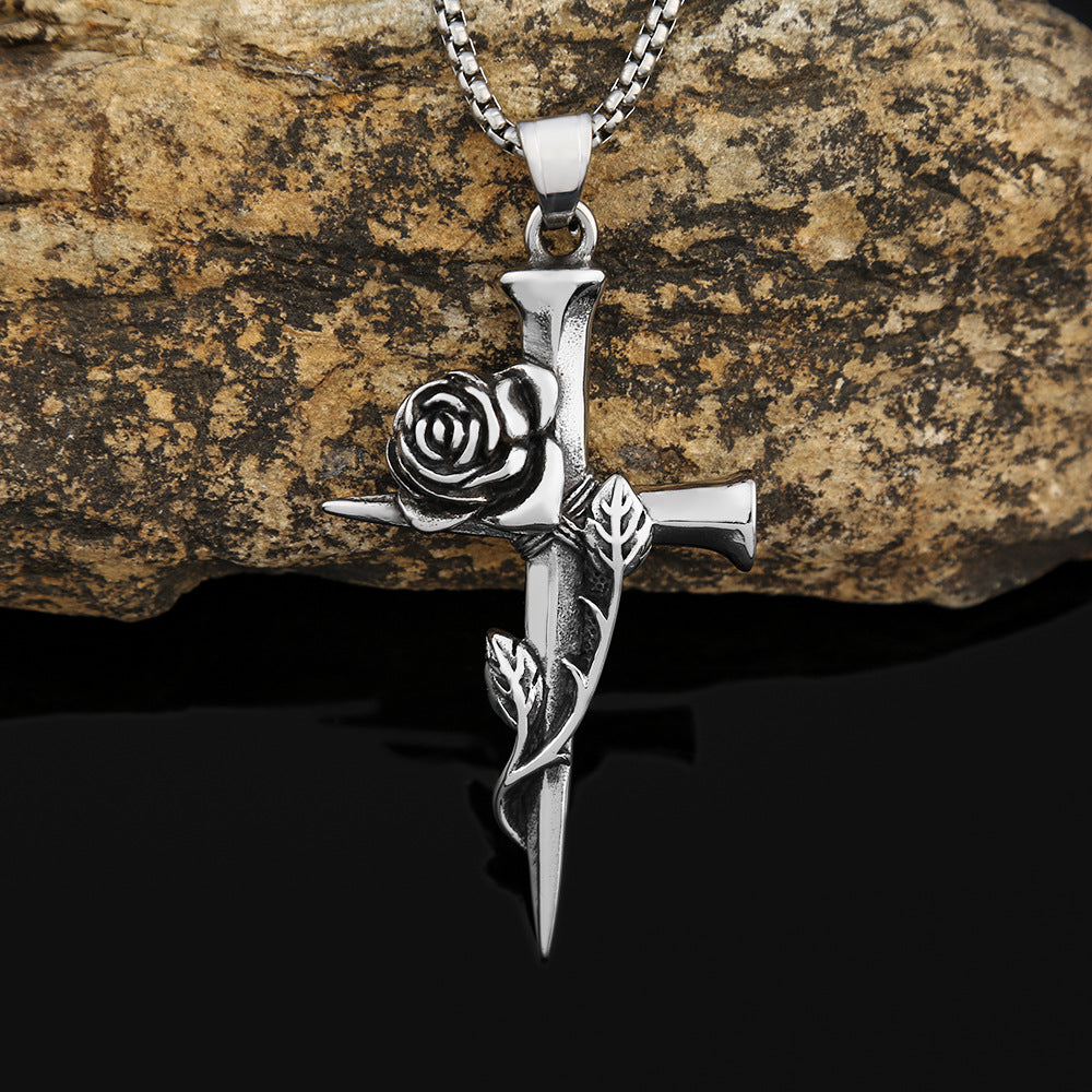 Cross-Border Popular Retro Titanium Steel Couple Necklace