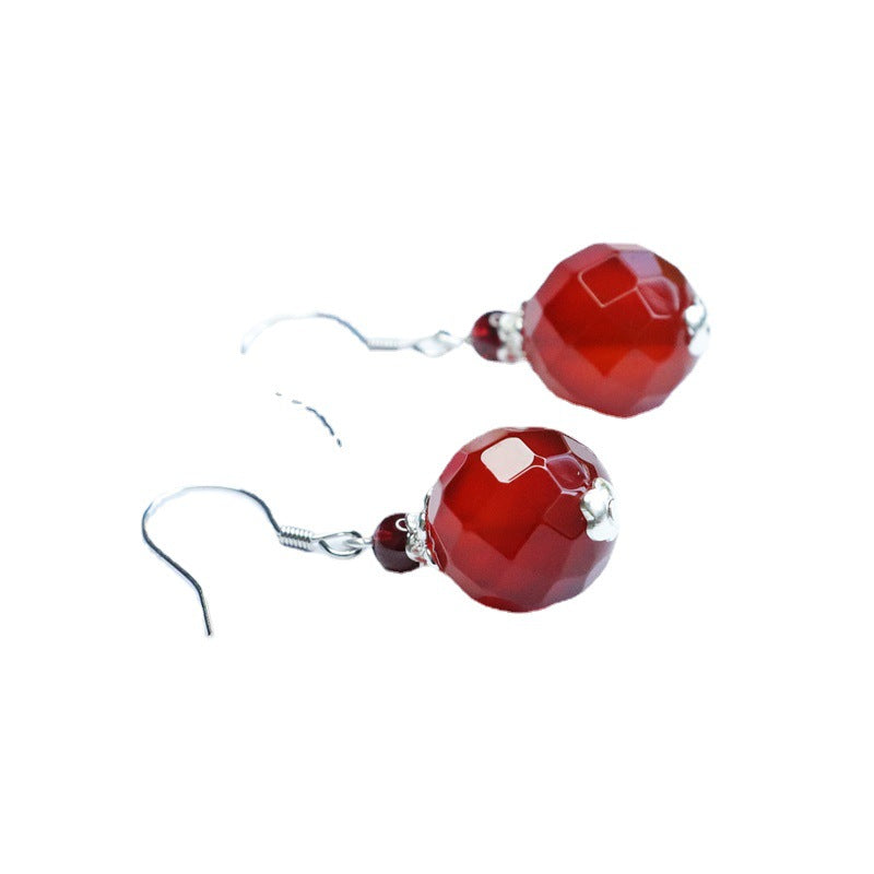 Sterling Silver Acacia Bean Earrings with Natural Red Agate Ear Hooks