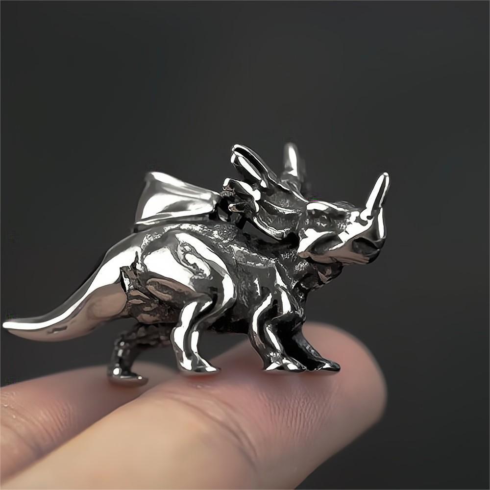 European and American Jewelry Wholesale Titanium Steel Men's Pendant Necklace Retro Hip-Hop Triangular Dinosaur Design