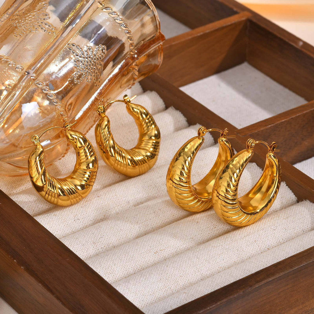 Gold-Tone Stainless Steel Earrings — Modern Design