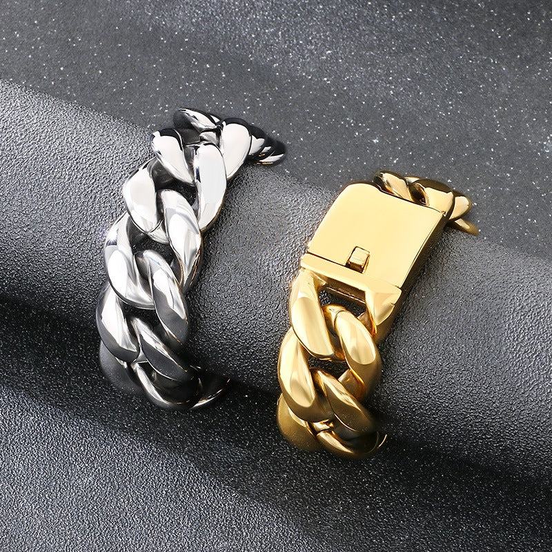 Rough – Trends 25mm Round Grinding Cuban Chain Glossy Men's Bracelet