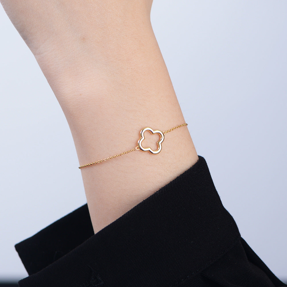 S925 Sterling Silver Simple Hollow Four-Leaf Clover Bracelet