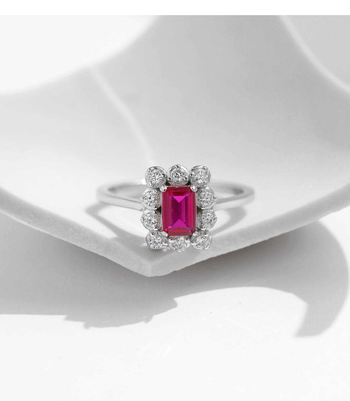 925 Sterling Silver Ruby-Color Ring