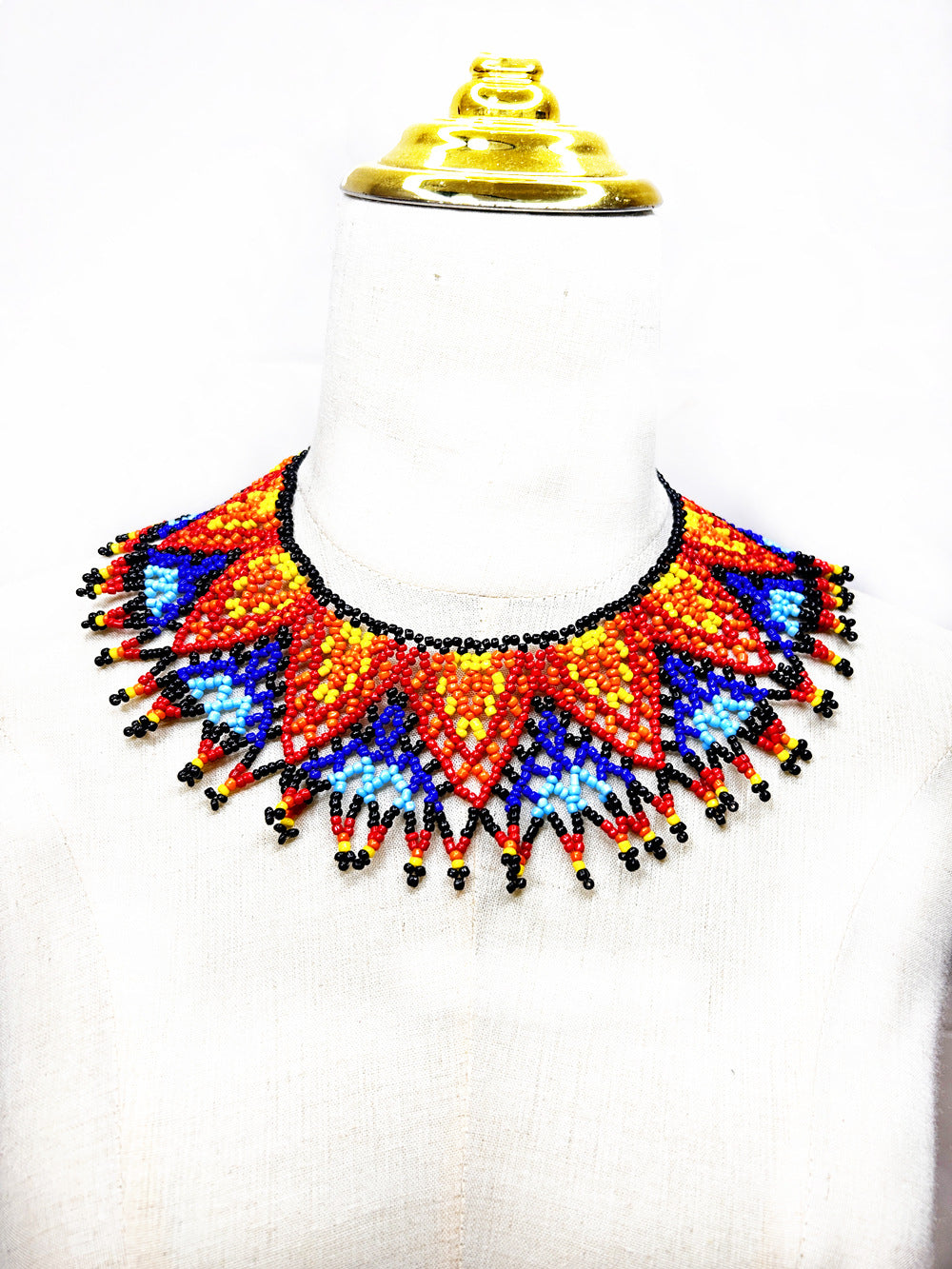 Handmade African-Inspired Rice Bead Necklace with Shoulder Chain