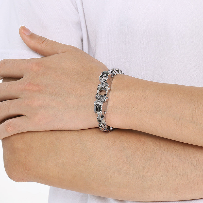 Planderful Titanium Skull Imperial Chain Mens Bracelet