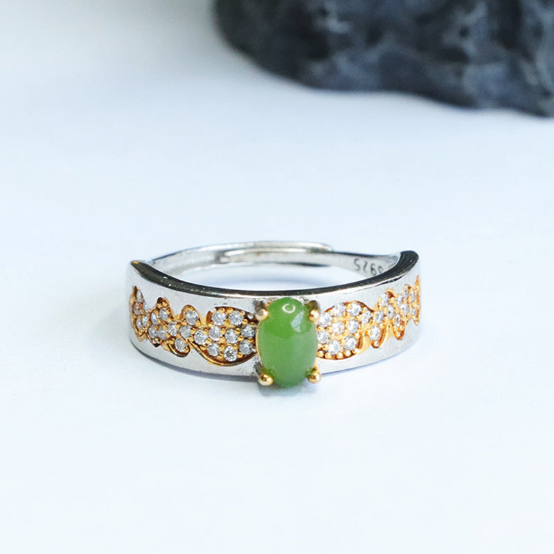 925 Sterling Silver Hetian Jasper Statement Ring