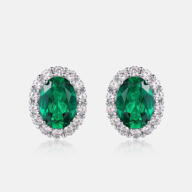 S925 Sterling Silver Lab-Grown Gemstone Oval Stud Earrings