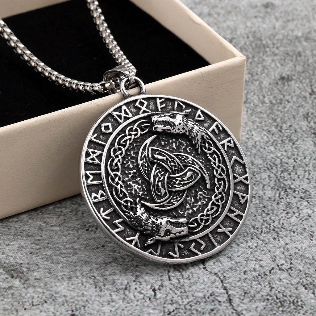 Vintage Viking Wolf Stainless Steel Men's Pendant Necklace