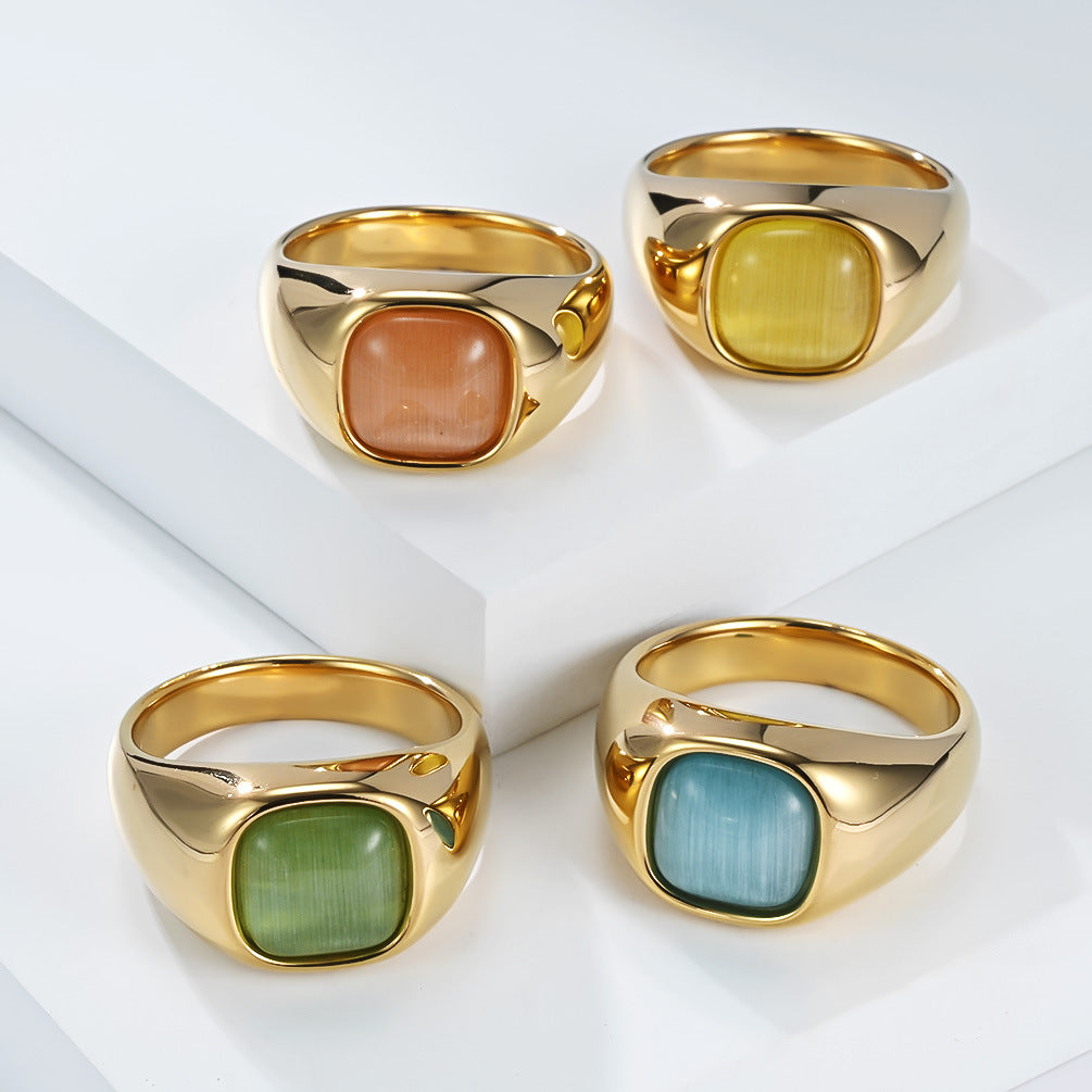Planderful Everyday Genie Opal Inlaid Stainless Steel Ring for Women Durable Elegant Jewelry Statement