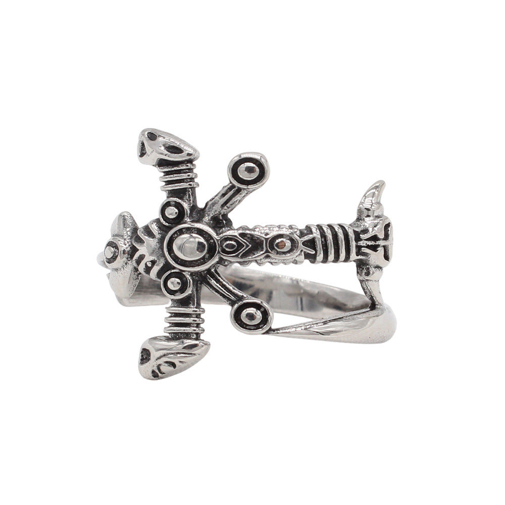 Planderful Titanium Steel Ring Unisex Durable Retro Japanese Sword Style For Men And Women