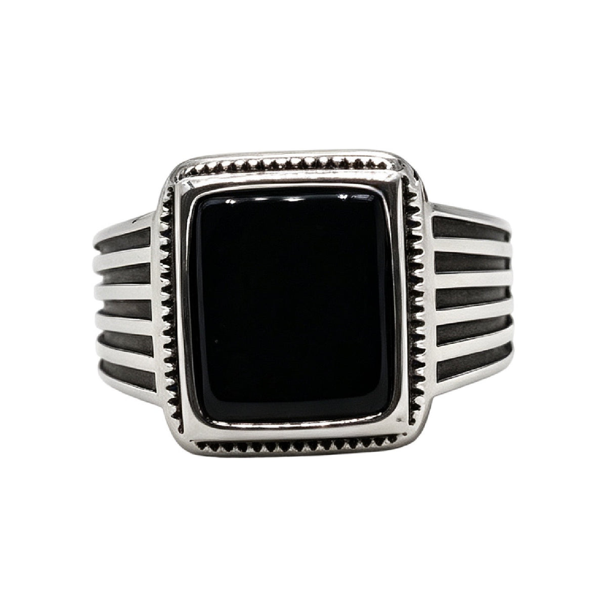 Line-Detail Gemstone Titanium Steel Ring
