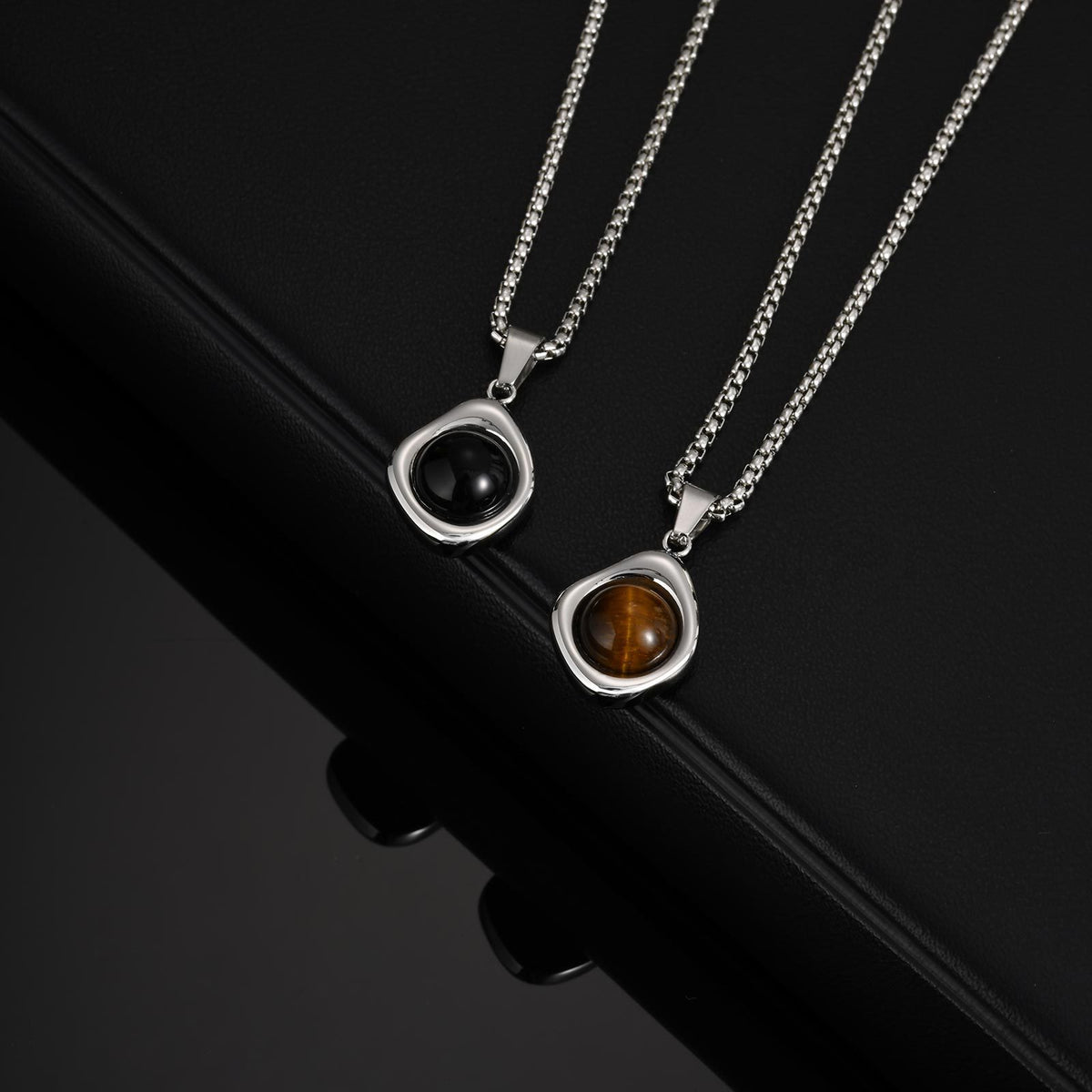 Stainless Steel Stone-Inlay Pendants — Chain Optional