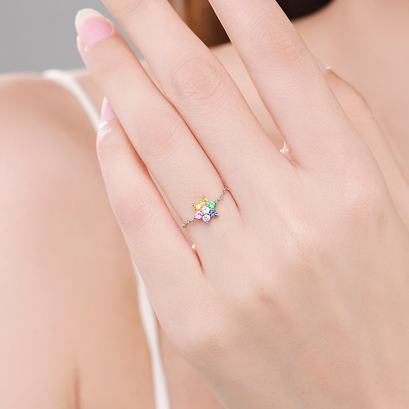 Fresh and Cute S925 Sterling Silver Flower Ring with Adjustable Design