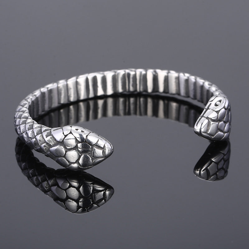 Casting Snake Head Men's Opening Bracelet – Titanium Steel Double