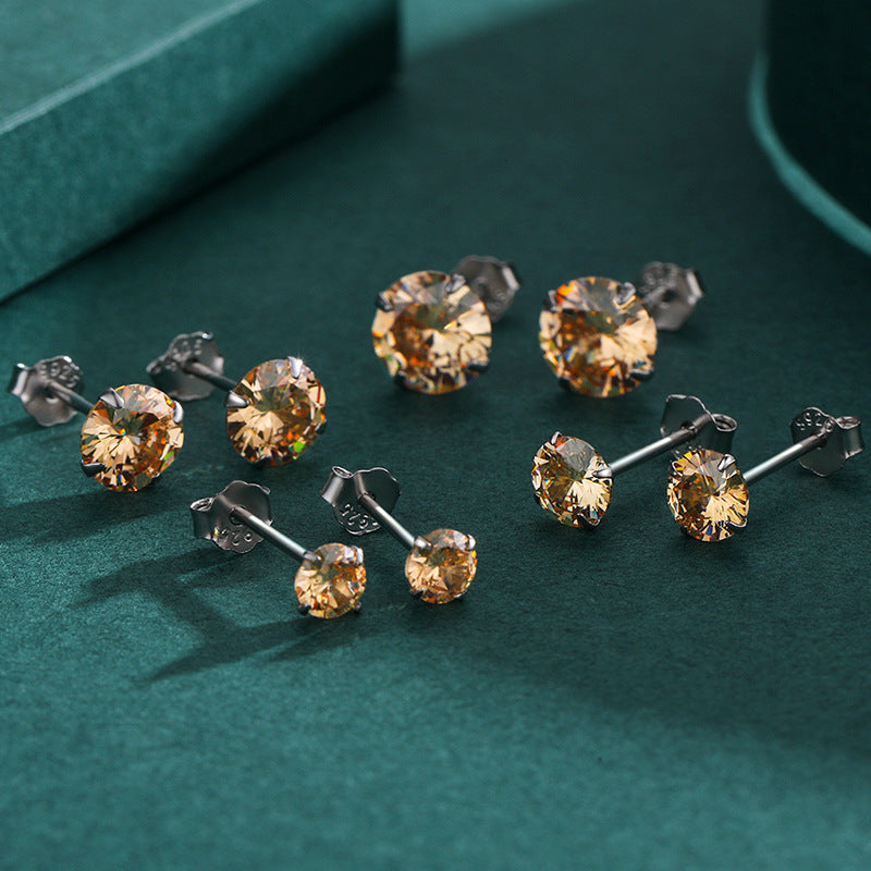 925 Sterling Silver Champagne Zircon Stud Earrings
