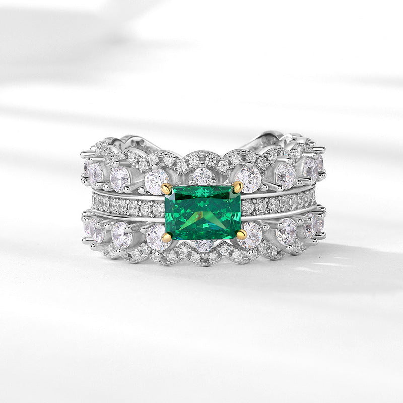 S925 Sterling Silver High-Carbon Stone Double-Row Ring