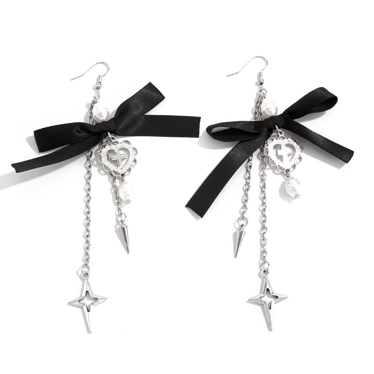 Planderful Vienna Verve Gothic Heart Pendant Earrings Long Fringed Bow Statement For Elegant Women