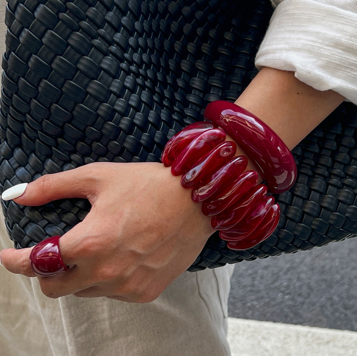 Retro Exaggerated Red Smudged Tire Wide Bracelet C-Shaped Bracelet