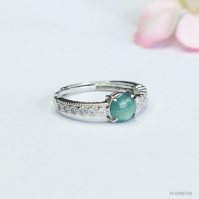 Blue-Water Jadeite Claw-Set Zircon Ring