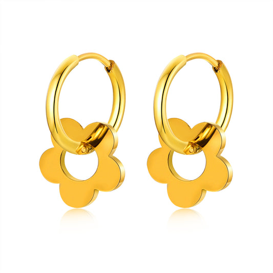 Stainless Steel Small Flower Earrings Gold Women's Jewelry