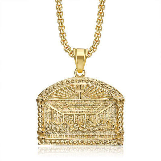 Planderful Everyday Genie Hip Hop Necklace Stainless Steel Gold Plated Zircon Thirteen Apostles Pendant For Him And Her