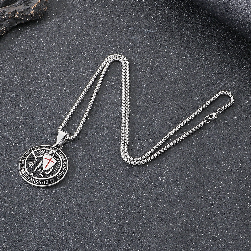 Templar Cross Shield Pendant Red For Men Titanium Planderful