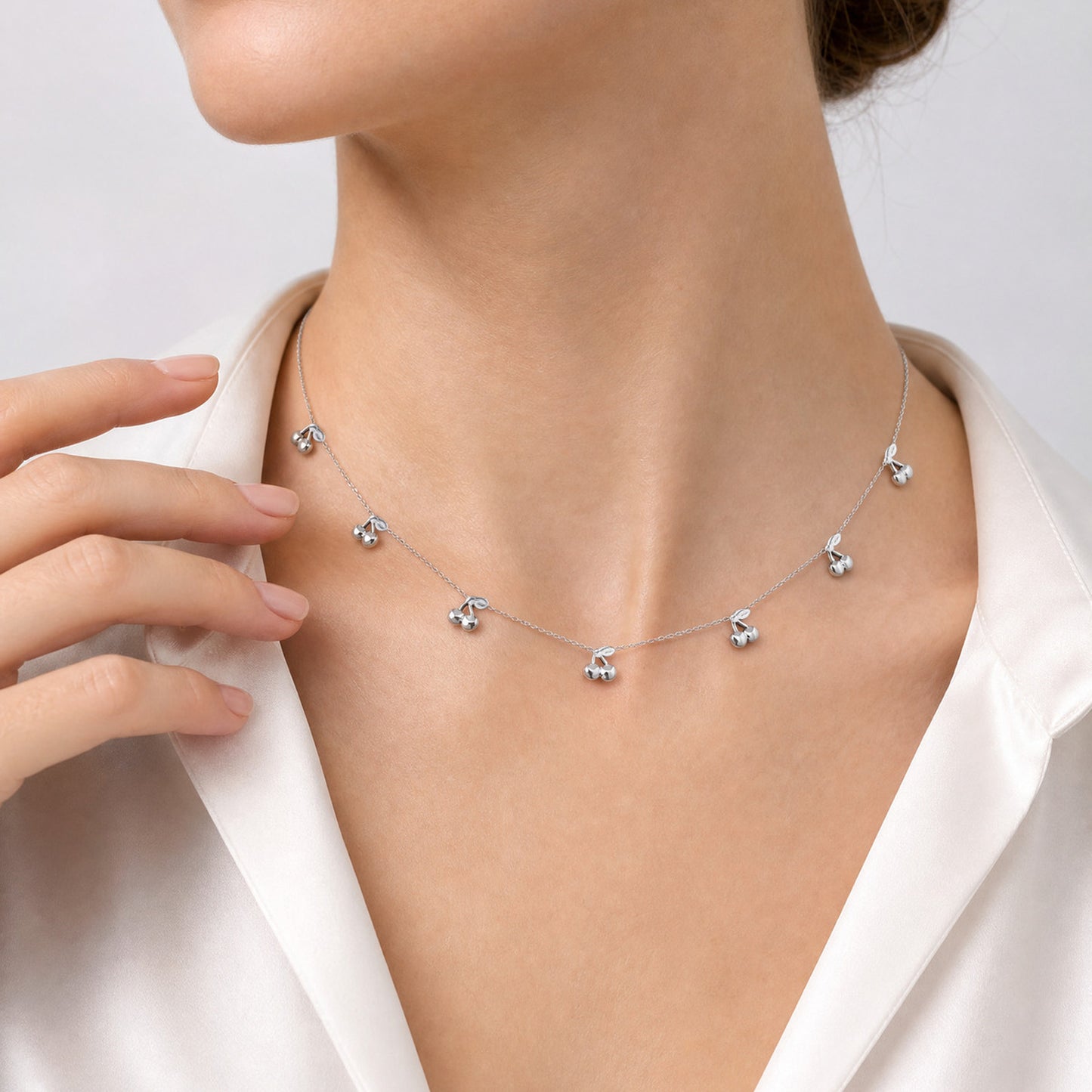 Girls Sweet & Delicate Clavicle Chain Stainless Steel Flat Cross Chain 3 Cherry Necklace