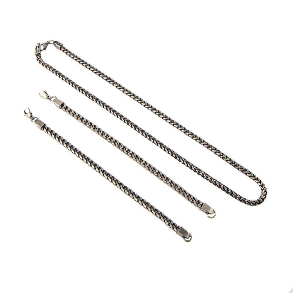Titanium Steel Necklace Set – Front & Back Bracelet – Round Grinding Stainless Steel