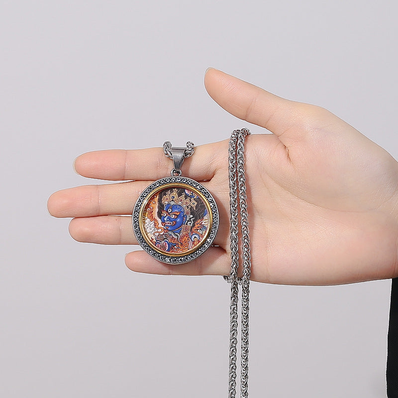 Zircon Necklace – Vintage Tibetan Thangka Pendant