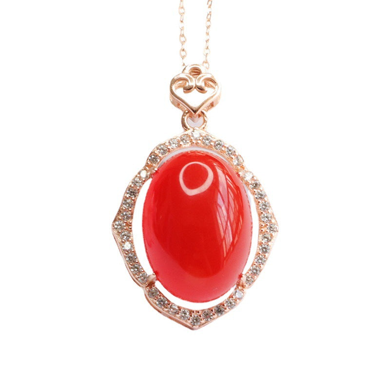 Rose Gold Plated Silver Necklace with Natural Red Agate Pendant