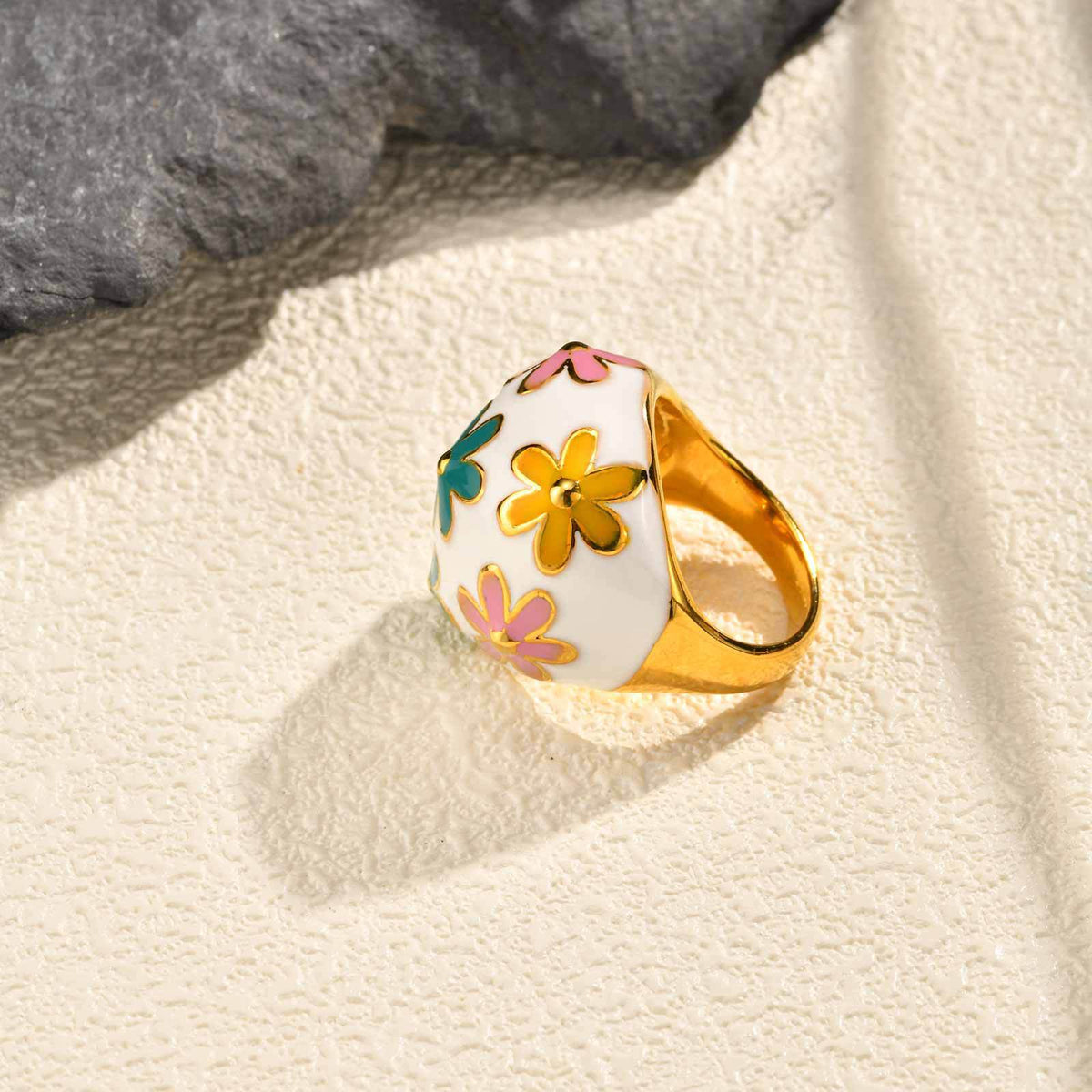 Stainless Steel Literary & Artistic Style French Design Flower Ring Female