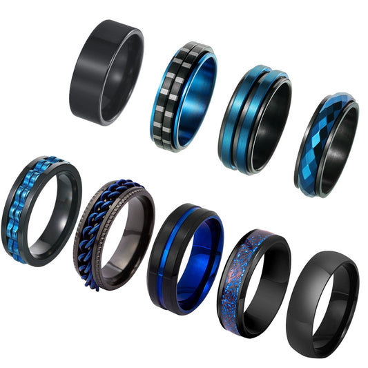 Planderful Decompression Ring For Men Rotatable 9 Piece Set